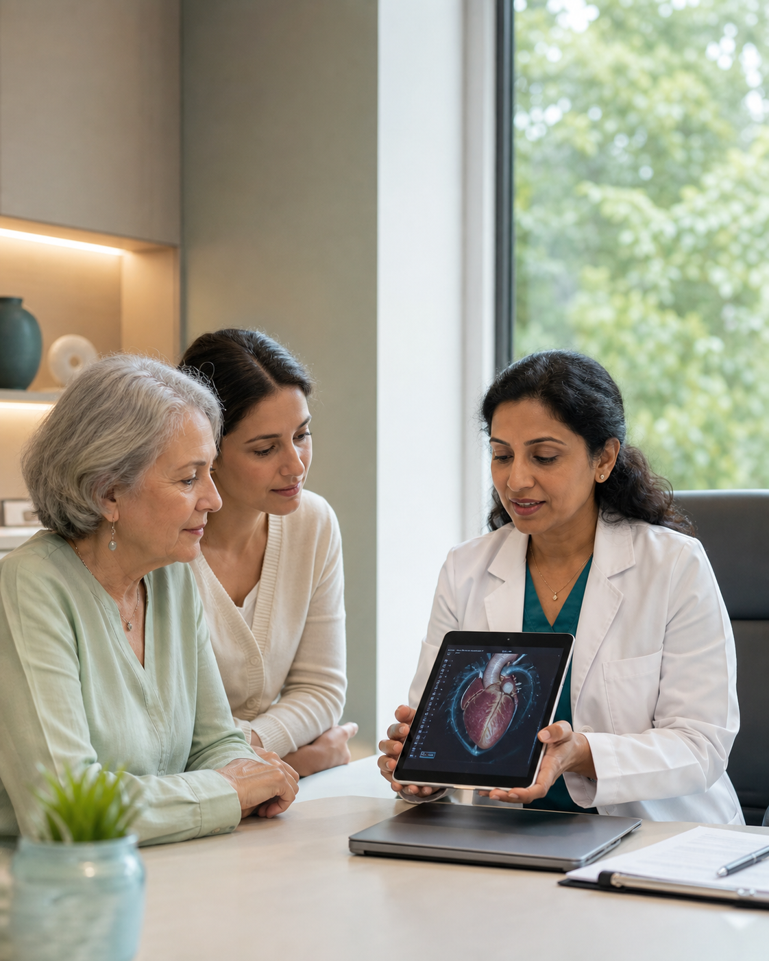 A clinician consulting with a patient